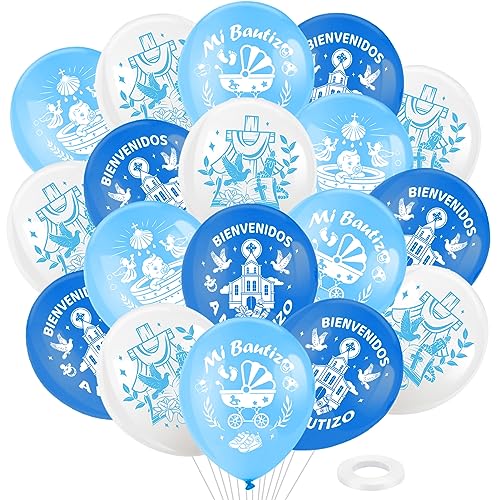 DPKOW 28pcs Mi Bautizo Globos para Niños Bautizo Decoración, Látex Azul Bautizo Globos para Niños Baby Shower Nacimiento Fiesta Suministros von DPKOW