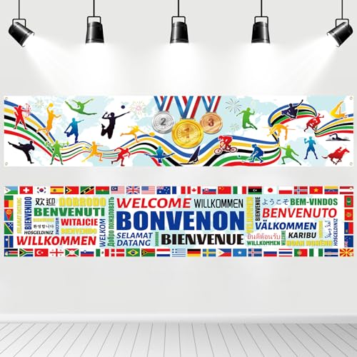 DPKOW 2pcs Long International Welcome Banner, Stoff 2024 International Sports Competition Dekorationen, 153 * 35cm von DPKOW