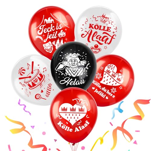 DPKOW 30 STK Luftballons Köln Karneval Deko, Kölle Alaaf Luftballons Deko Helau Jeck Luftballons für Köln Fasching Deko, Rot Weiss Latexballons Kölle Karneval Kölner Deko Zubehör von DPKOW