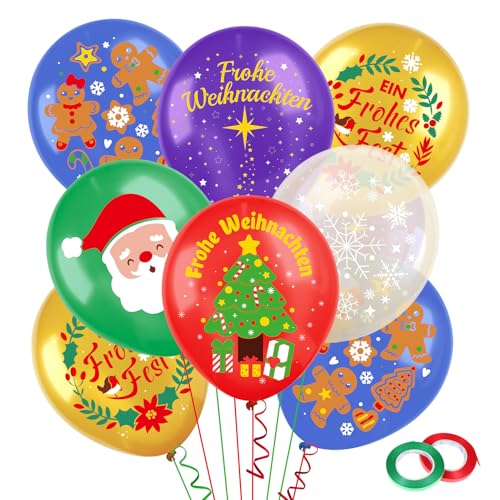 DPKOW 30 Stk Deutsch Weihnachten Luftballons Deko, Bunt Frohe Weihnachten Luftballons Ein frohes Fest Latexballons für Kinder Weihnachten Party Dekorationen von DPKOW