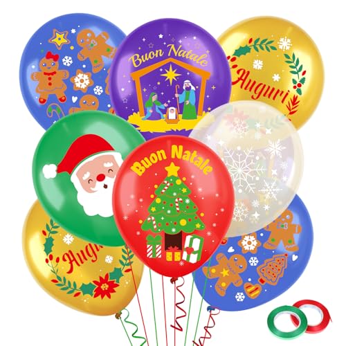 DPKOW 30 Stück italienische Weihnachten Ballons Dekorationen, Frohe Weihnachten Latex Ballons Grüße Ballons für Weihnachten Dekorationen, Weihnachten Krippe Ballons Vater Weihnachten Ballons von DPKOW