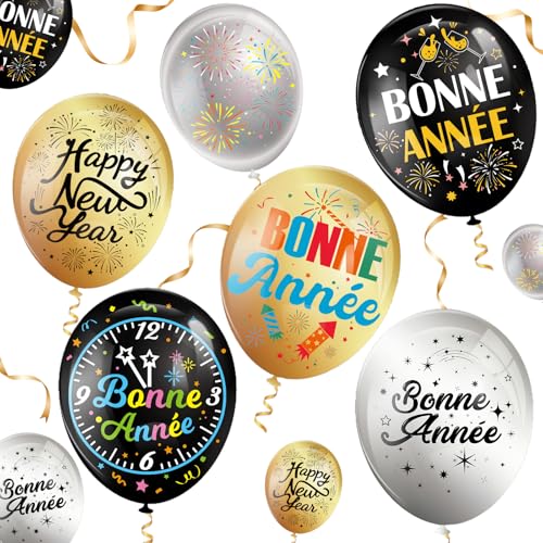 DPKOW 30 x Français Nouvel an Ballons pour Décorations Nouvel an 2025, Bonne Année Ballons en Latex pour Déco Nouvel an 2025, Bonne Année Décorations Jour de l'an 2025 von DPKOW