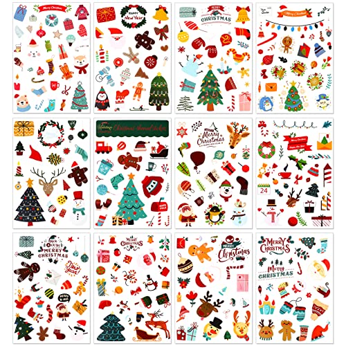 DPKOW 300pcs Weihnachten Aufkleber für Kinder Basteln, Weihnachten DIY Aufkleber für Karte Machen, Weihnachten Scrapbooking Stickers Tagebuch Fotoalben Aufkleber von DPKOW