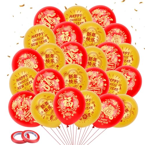 DPKOW 30pcs 2025 Chinesisches Neujahr Luftballons, Rotgoldene Jahr der Schlange Latexballons für Chinesische Neujahr Deko, Chinesische Frühlingsfest Luftballons Deko Chinese New Year von DPKOW