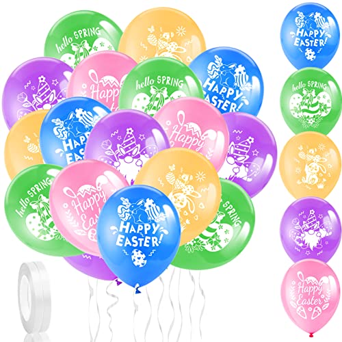 DPKOW 32pcs Frohe Ostern Luftballons Set für Ostern Party Dekorationen, Bunte Ostern Latexballons unterstützen Helium oder Luft, Osterei Zwerg Hasen Luftballons für Ostern Spiel Aktivitäten Dekoration von DPKOW