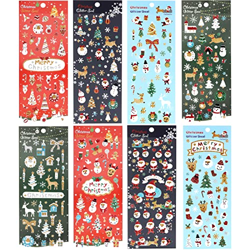 DPKOW 380+pcs Glitzer Weihnachten Aufkleber für Kinder Basteln, Weihnachten Stickers für Weihnachten DIY Karten Scrapbooking, Weihnachten Tagebuch Fotoalben Aufkleber Papeterie Wasserflasche Deko von DPKOW