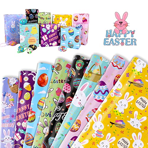 DPKOW 8 Blätter Ostergeschenkpapier für Kinder, DIY Wrapping Paper Ostereier Hase Küken Geschenkpapier bögen für Geschenkverpackung, Geschenkpapier für Geburtstag Weihnachten Taufe Hochzeit, 70x50cm von DPKOW