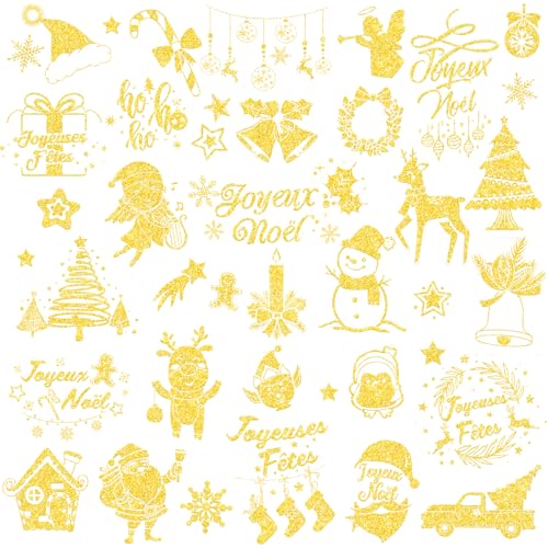 DPKOW Autocollants de Noël à Paillettes Or, 6 feuilles Joyeux Noël Autocollant Adhesifs pour Boîte aux Lettres Carte Scrapbooking von DPKOW