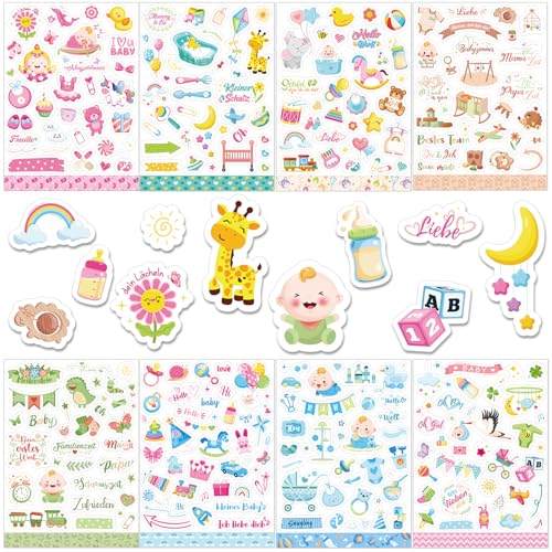 DPKOW Baby Sticker Set 235stk, Babyalbum Sticker Aufkleber Baby Fotoalbum Sticker Gästebuch Babyparty Mädchen Junge Geburt Sticker Scrapbook Bullet Journal Baby Meilenstein Aufkleber Fotoalben von DPKOW