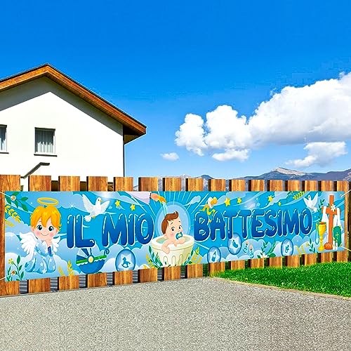 DPKOW Blu Il Mio Battes IMO Striscione per Ragazzi Battesimo Decorazione, Lungo Tessuto Battesimo Striscione di Sfondo per Battesimo Festa Battesimo Decorazione, 270 * 40cm von DPKOW