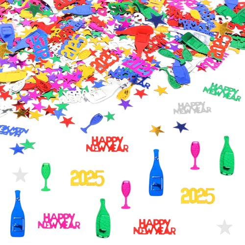 DPKOW Bunte Frohes Neues Jahr Konfetti Silvester Konfetti, Neujahr Party Tischdekorationen, Kunststoff Silvester DPKOW Party Tisch Konfetti Zubehör für Neujahr Party Favors von DPKOW