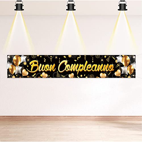 DPKOW Buon Compleanno Striscione Nero e ORO Banner di Fondo Lungo per la decorazione di interni esterni per Feste di Compleanno, 265 * 35cm von DPKOW