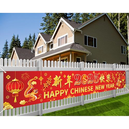 DPKOW Chinesische Neujahr Banner Chinese New Year Decoration 2025, Langes Stoff Jahr des Schlangen Banner Chinesische Deko Happy Chinese New Year Banner Asiatische Deko Drinnen Draußen, 300 x 50 cm von DPKOW