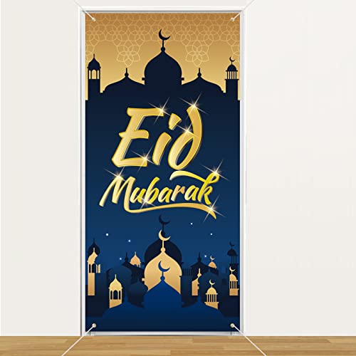 DPKOW Eid Mubarak Banner für Islamische Ramadan Dekoration, Stoff Banner für Ramadan Eid Wand Draußen Dekoration, Ramadan Eid Tür Dekoration, Großes Ramadan Eid Foto Hintergrund Poster, 185 * 90cm von DPKOW