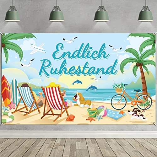 DPKOW Endlich Ruhestand Banner für Rentner Dekoration, Rente Hintergrund Banner für Ruhestand Dekoration, Pension Abschiedsfeier Banner Deko für Pensionierung Büro Party, 185 * 110cm von DPKOW