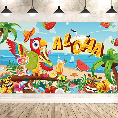 DPKOW Fabric Papagei Aloha Banner für Tropische Hawaiian Dekoration, Hintergrund Banner für Strand Pool Sommer Party Dekoration, Hawaii Tiki Luau Party Dekoration 185 * 110cm von DPKOW