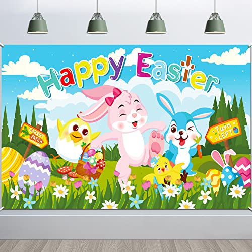 DPKOW Frohe Ostern Banner für Ostern Party Dekoration, Osterjagd Spiel Dekoration, Ostern Drinnen Draußen Dekoration, Ostern Aktivitäten Poster Hintergrund Dekoration, 185 * 110cm von DPKOW