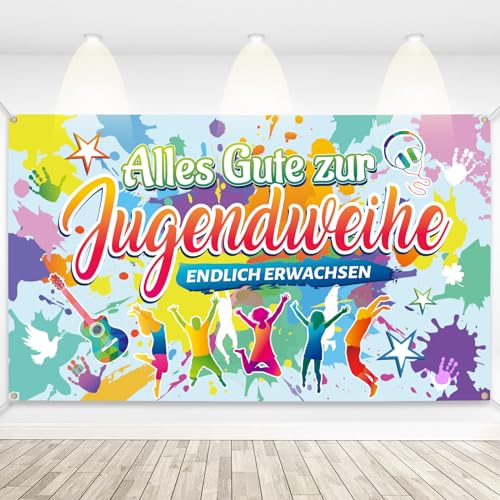 DPKOW Groß Jugendweihe Deko Alles Gute zur Jugendweihe Banner, Stoff Endlich Erwachsen Banner Jugendweihe Hintergrund Drinnen Draußen Deko Jugendweihe Junge Mädchen Jugendweihe Partyzubehör, 185*110cm von DPKOW