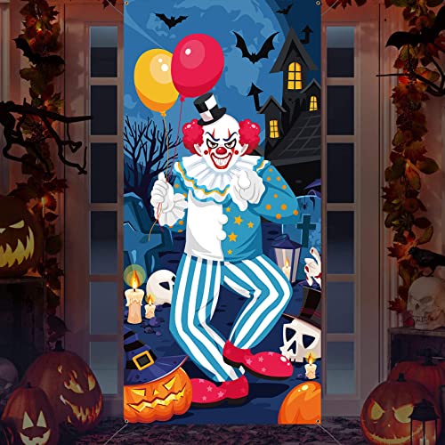 DPKOW Halloween Clown Banner für Grusel Halloween Deko, Stoff Clown Tür Banner für Halloween Tür Deko, Gruselig Halloween Spukhaus Aussen Dekoration Requisiten, 185 * 90cm von DPKOW