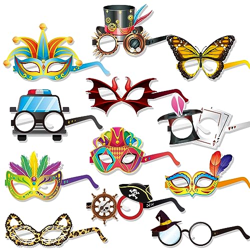 DPKOW Lustige Partybrille Karneval Maskerade Masken Pirat Clown Schmetterling Teufel Papier Brillen Halloween Karneval Kostüm Zubehör für Erwachsene Kinder Geburtstag Maskerade Gastgeschenke, 24 Stück von DPKOW