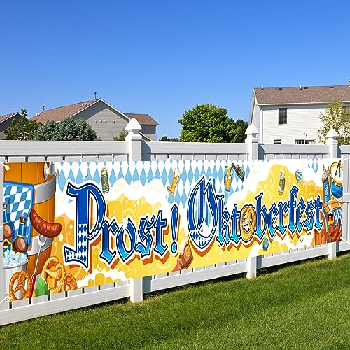 DPKOW Prost Oktoberfest Banner Deko Wiesn Bayrische, Langes Stoff Bayrische Partybanner Oktoberfest Hintergrund Banner für Deutsches Bierfest Partyzubehör Oktoberfest Bayrische Dekoration, 270 * 40cm von DPKOW