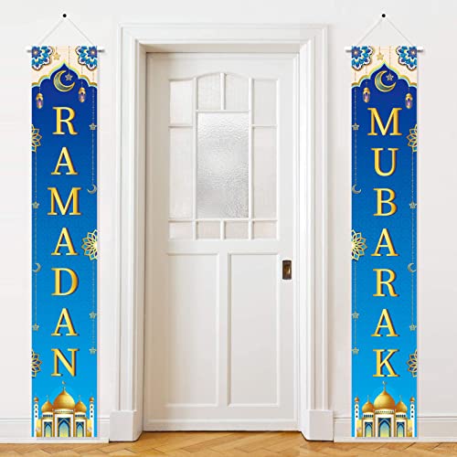 DPKOW Ramadan Mubarak Tür Banner für Ramadan Dekorationen, Ramadan Mubarak Veranda Banner für Ramadan Raum Tür Dekorationen, Ramadan Haus Drinnen Draußen Dekorationen, 180 * 30 cm von DPKOW