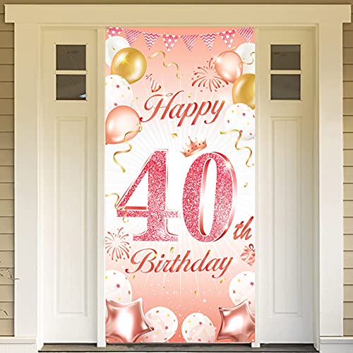 DPKOW Rose Gold 40. Geburtstag Dekoration für Frau, Rosé Gold 40. Geburtstag Banner für Hintergrund Tür Dekoration, 40. Geburtstag Hintergrund Banner für Garten Tisch Wand Dekoration, 185 x 90cm von DPKOW