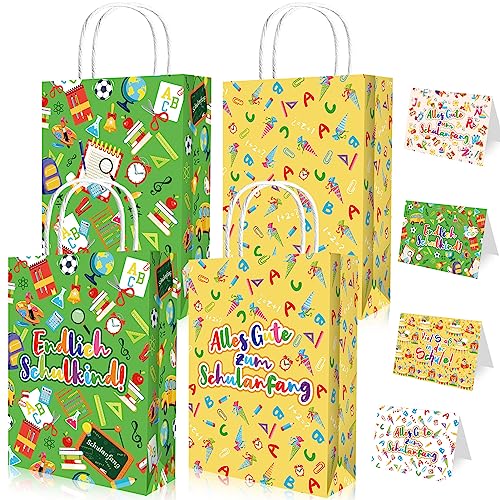 DPKOW Schulanfang Geschenktüte Einschulung Geschenktasche mit Einschulung Klappkarten für Geschenkverpackung Geschenk Schuleinführung Schulbeginn für Schulanfang Jungen Mädchen,16 Stücke von DPKOW