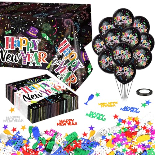 DPKOW Silvester Deko 2025 Tischdeko Tischdecke Silvester Servietten Silvester Luftballons Silvester Konfetti Für Silvester Deko 2025 Happy New Year 2025 Deko Silvester Tischdeko,40 Stück von DPKOW