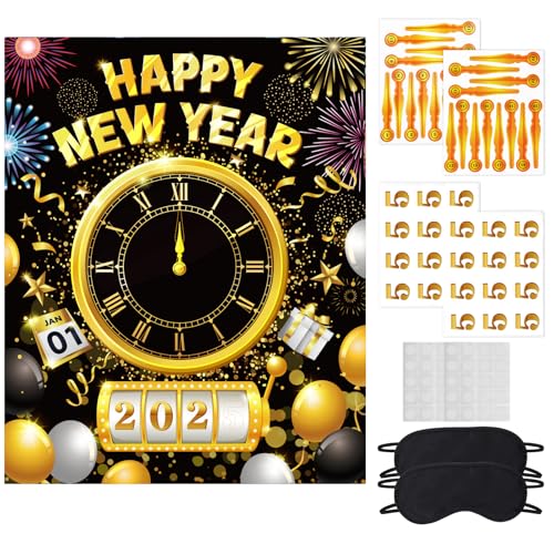 DPKOW Silvester-Pin-Spiel, Neujahrs-Wandposter, Neujahrs-Countdown-Aktivitäten für Neujahrs-Party-Zubehör von DPKOW