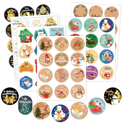 DPKOW Weihnachtsaufkleber Weihnachtssticker Selbstklebend, 216 Stk Geschenkaufkleber Weihnachten, Frohe Weihnachten Aufkleber Etiketten Weihnachten Aufkleber zum Beschriften, Weihnachtsdekoration von DPKOW