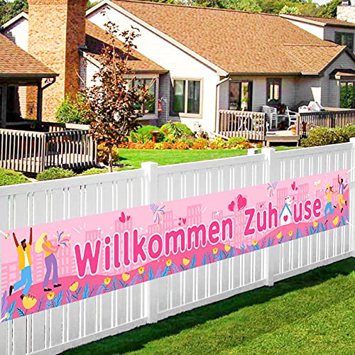 DPKOW Willkommen Zuhause Banner für Familie Party Deko für Baby Ehefrau Freund, Stoff Banner Welcome Home Girlande für Neues Zuhause Willkommen Deko für Wand Garten Tisch Familienfeiern, 270 * 35cm von DPKOW