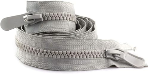 DQZRTUECA Nylon-Harz-Reißverschluss-Schieber Zwei-Wege, 8# Nylon-Spiralreißverschlüsse, Auto-Lock-Harzreißverschlüsse, Grau, 120 cm, 2 Stück(Gray,120cm 2Pcs) von DQZRTUECA