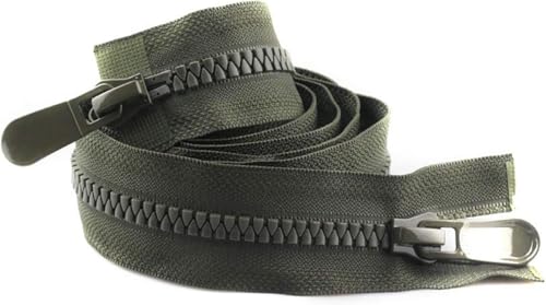 DQZRTUECA Nylon-Harz-Reißverschluss-Schieber Zwei-Wege, 8# Nylon-Spiralreißverschlüsse, Auto-Lock-Harzreißverschlüsse, Grau, 120 cm, 2 Stück(Navy Green,120cm 1Pcs) von DQZRTUECA