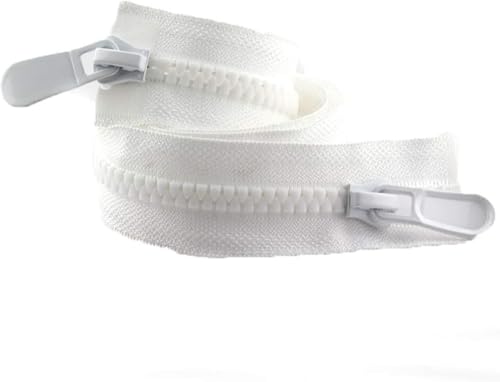 DQZRTUECA Nylon-Harz-Reißverschluss-Schieber Zwei-Wege, 8# Nylon-Spiralreißverschlüsse, Auto-Lock-Harzreißverschlüsse, Grau, 120 cm, 2 Stück(White,120cm 1Pcs) von DQZRTUECA