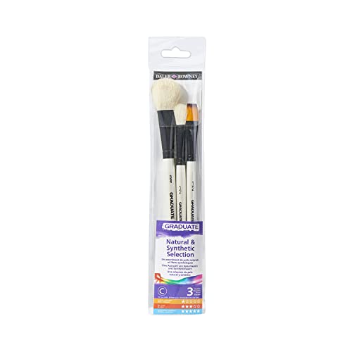 Daler-Rowney Graduate Aquarellpinsel für Kunst- und Ziegenhaar, Pinsel-Set, 3 verschiedene Pinsel mit kurzem Griff (ovaler Mopp und flache Waschung), ideal für Anfänger und Studenten von Daler Rowney