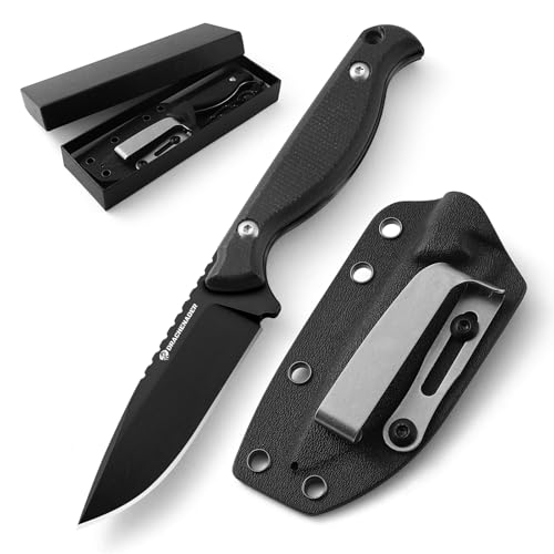 DRACHENADER Gürtelmesser GT3 feststehendes Messer Outdoor 42a konform, Full tang Survival Messer klein mit Micarta Griff, inkl. Kydex Scheide und Geschenkbox, Voll-Schwarz von DRACHENADER