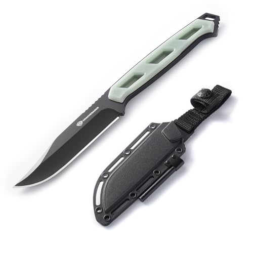 DRACHENADER Gürtelmesser SOLIXAR, 10 cm Klingenlänge Full Tang Messer, 5Cr13MoV Stahl, Messer Outdoor mit Feuerstahl und Kydex-Scheide, Schwarze Klinge+ Natur Griff von DRACHENADER