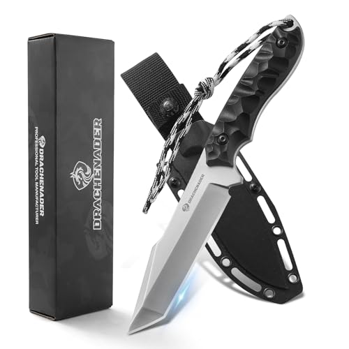 DRACHENADER Gürtelmesser Tanto Messer B-ER-TANTO POINT, Outdoor Messer Survival mit Scheide, Full Tang, 5Cr14Mov Edelstahlklinge, ABS-Griff für Camping, Wandern und Bushcraft von DRACHENADER