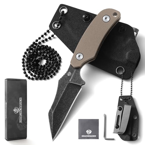 DRACHENADER Halsmesser mit Scheide Wharncliffe Small mit D2-Stahl, Full Tang-Messer Klein mini Outdoor Messer perfekt zum Wandern und EDC von DRACHENADER