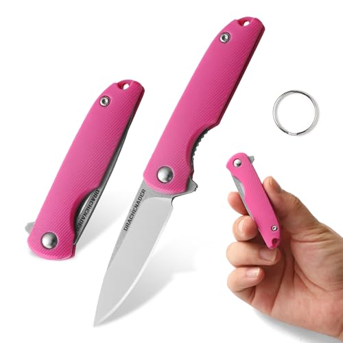 DRACHENADER Klappmesser Klein Klingenlänge 5, 2 cm Taschenmesser, 5Cr13Mov Stahl Mini Einhandmesser, Schlüsselanhänger Messer für Frauen Outdoor, Knallpink von DRACHENADER