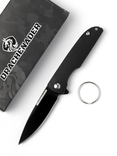 DRACHENADER Klappmesser Mini, Klingenlänge 5, 2 cm Taschenmesser, 5Cr13Mov Stahl Klein Einhandmesser, Schlüsselanhänger Messer Outdoor, Voll-Schwarz von DRACHENADER