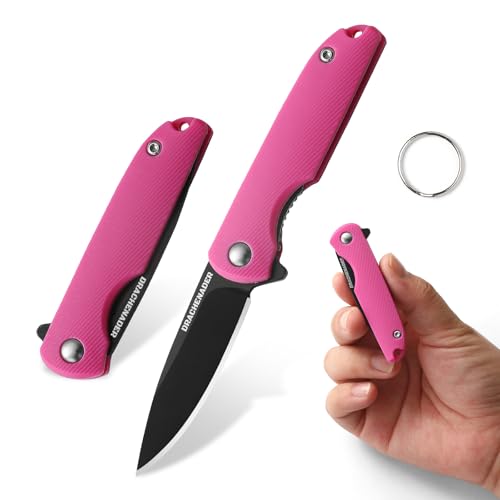 DRACHENADER Mini Klappmesser, Taschenmesser 5, 2 cm Klingenlänge, 5cr13mov Stahl Einhandmesser, Klein Schlüsselanhänger Messer für Frauen Outdoor, Klinge Schwarz- Knallpink Griff von DRACHENADER