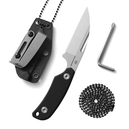 DRACHENADER Mini Neck Knife, D2 Stahl, Schafsfußklinge 7,6 cm, Full Tang, Outdoor Messer mit Kydex-Scheide, Kugelkette und Gürtel-Clip. Klinge Silber, Klinge Silber + G10 Griff Schwarz von DRACHENADER