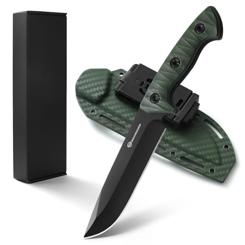 DRACHENADER Survival Messer XR-B01 Outdoor Messer feststehendes Messer Gürtelmesser Full Tang mit Scheide, Schwarze Klinge + Grüner Griff von DRACHENADER