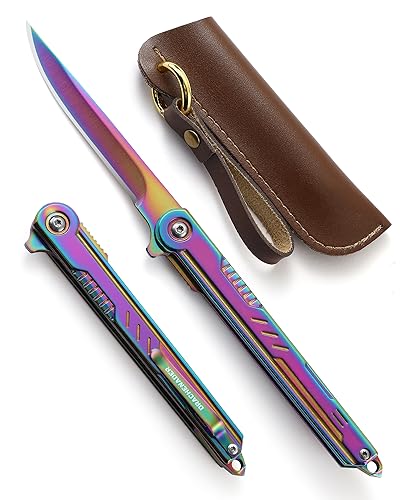 DRACHENADER Taschenmesser Outdoor Slim Einhandmesser, MECHANIC-RAINBOW-DROP-POINT Messer Klappmesser mit Clip und lederscheide, Gentleman's für Frau und Männer von DRACHENADER