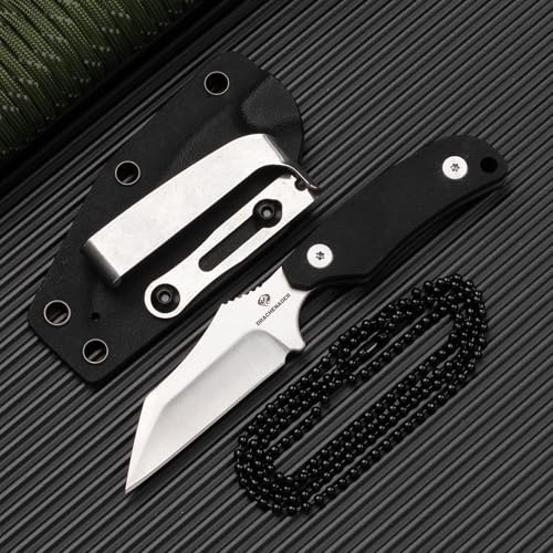 DRACHENADER X-WH Mini Neck Knife, Wharncliffe D2 Stahl Feststehende 7, 6 cm Klinge, Full Tang Kleines Messer mit Kydex Scheide, Kugelkette, und Gürtel-Clip, Klinge Silber+ G10 Griff Schwarz von DRACHENADER