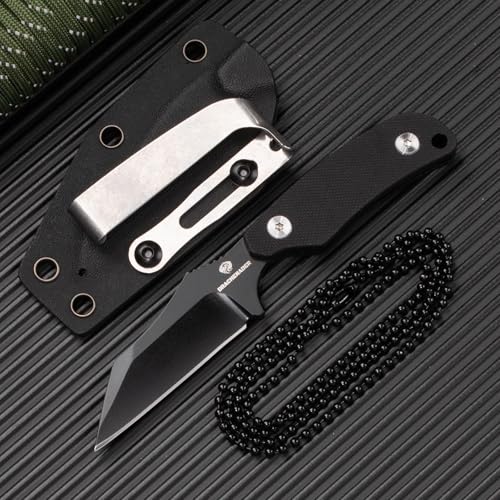 DRACHENADER X-WH Neck Knife Mini, Wharncliffe D2 Stahl Feststehende Klinge, 7, 6 cm Klingenlänge Full Tang, G10 Griff Kleines Messer mit Kydex Scheide, Kugelkette, und Gürtel-Clip, Vollschwarz von DRACHENADER