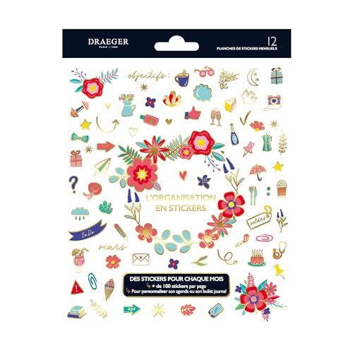 DRAEGER PARIS - Organisational Sticker Book - 12 sheets 15.5 x 20 cm - 100 stickers and trackers - FSC® certified paper - Vegetable-based inks von DRAEGER