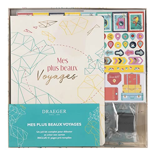 Draeger Paris – Reisebuch-Set "Mes Plus Beaux Voyages" - Notizbuch A5 + Dekozubehör, Mehrfarbig von DRAEGER